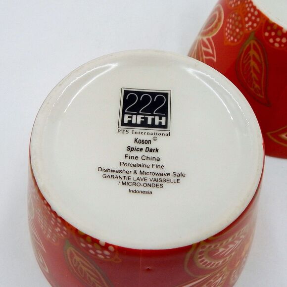 222 FIFTH Koson Spice Dark Porcelain Appetizer Bowls Set of 2 Red Floral Leaves - Picture 7 of 7